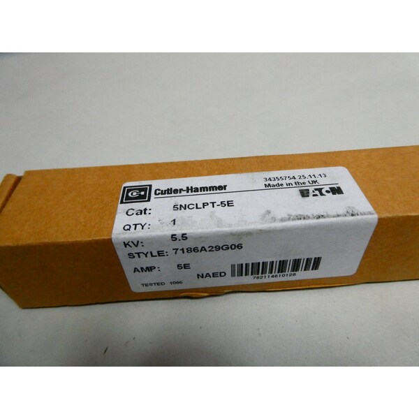 Eaton Current Limiting Fuse, NCLPT Series, 5A, 5080V AC, Bolt-on - 5NCLPT-5E