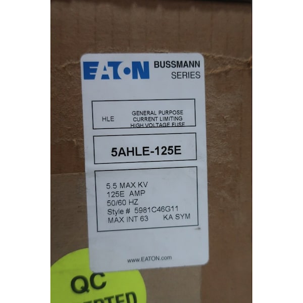Eaton Limiter Fuse, AHLE Series, 125A, 5500V AC, Cylindrical - 5AHLE-125E
