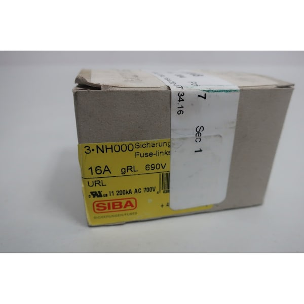 Siba Ceramic Fuse, Very Fast-Acting, 16A, 690V AC, 3 PK - NH000 20 477 34