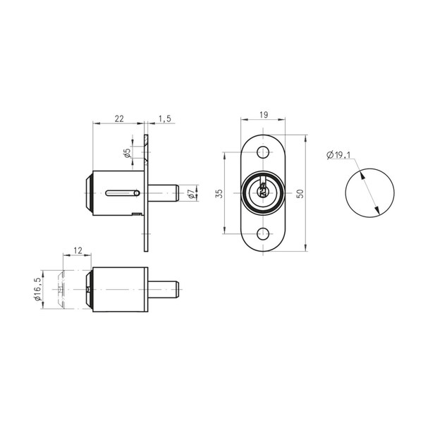 Richelieu 34 en 19 mm Cerradura de botón pulsador para un grosor máximo de panel de 22 mm en níquel mate - 369371195