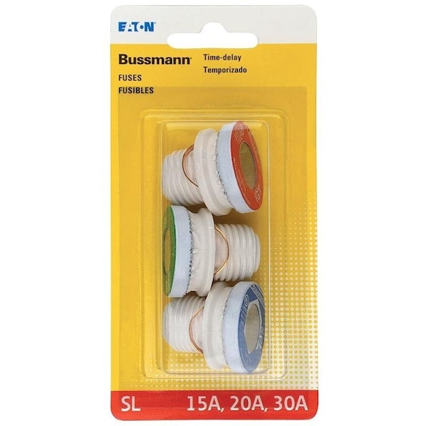 Bussman Plug Fuse Kit, SL Series, Time-Delay, 15A to 30A, 125V AC, Indicating, 10kA at 125V AC - BP/SL-A