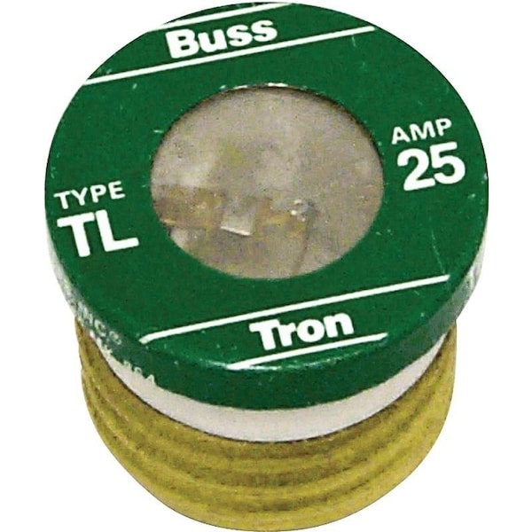 Eaton Bussmann Plug Fuse, TL Series, Time-Delay, 25A, 125V AC, Indicating, 10kA at 125V AC - BP-TL-25