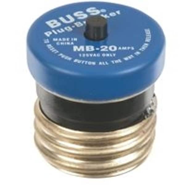 Eaton Bussmann Plug Fuse, 20 A, 125 V, 10 kA Interrupt, Plastic Body, Manual Reset Fuse - VPKMB-20