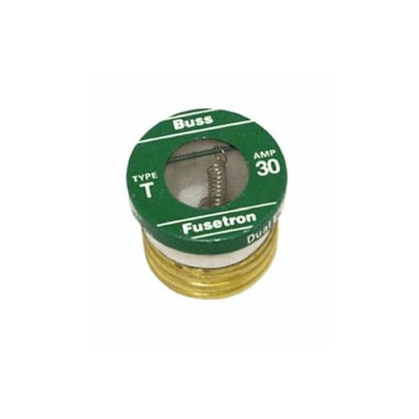 Eaton Bussmann Plug Fuse, T Series, Time-Delay, 30A, 125V AC, Indicating, 10kA at 125V AC - BP/T-30