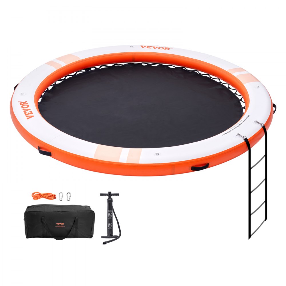 VEVOR Inflatable Floating Dock, ø8FT Inflatable Dock Platform with ø5FT Trampoline Mesh Pool, Non-Slip Floating Platform Water Mat with Portable Bag & Detachable Ladder for Pool Beach Relaxation - CQFT8FTBJHSW7KFTNV0