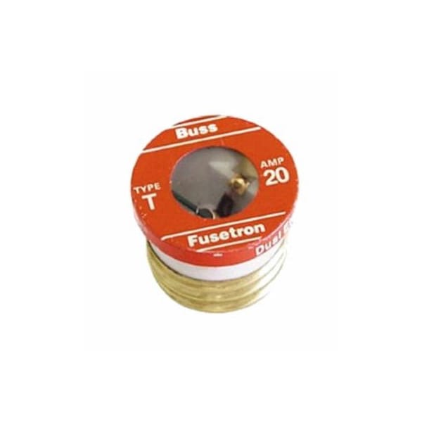 Eaton Bussmann Plug Fuse, T Series, Time-Delay, 20A, 125V AC, Indicating, 10kA at 125V AC - BP/T-20