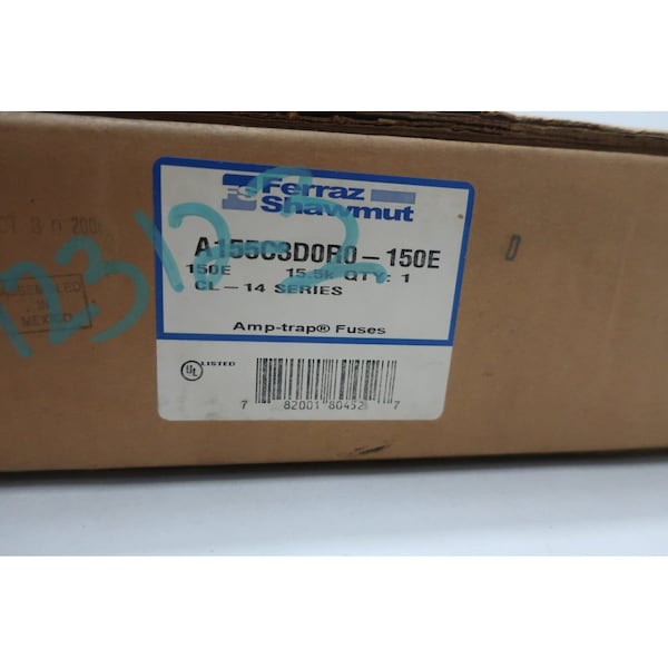 Ferraz Shawmut Plug Fuse, D0R0 Series, 150A, 15500V AC, Indicating, 50kA at 15500V AC - A155C3D0R0-150E