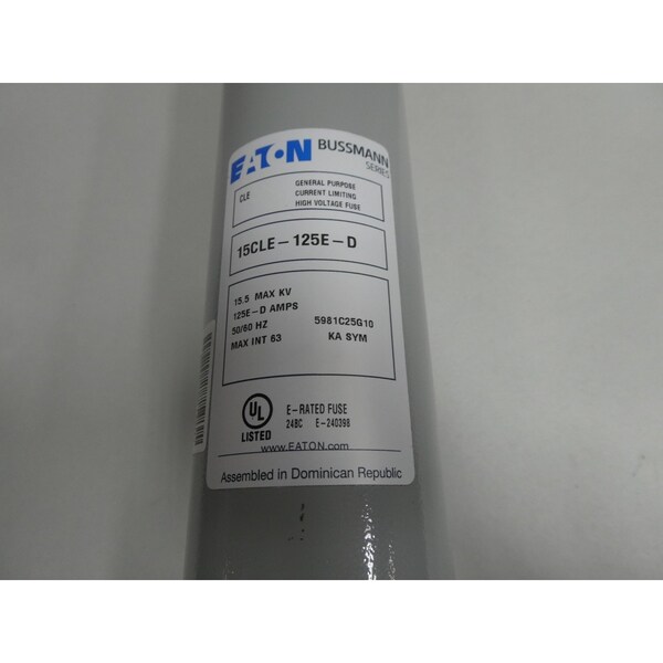 Eaton Bussmann Plug Fuse, CLE Series, 125A, 15500V AC, 63kA at 15500V AC - 15CLE-125E-D