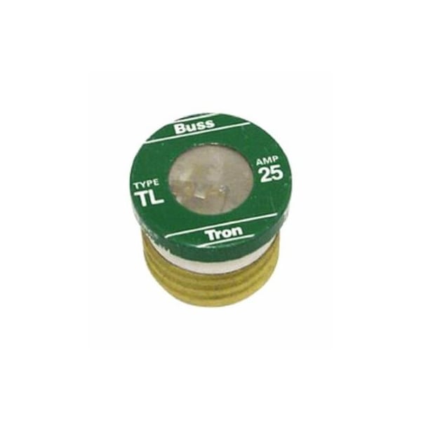 Eaton Bussmann Plug Fuse, TL Series, Time-Delay, 25A, 125V AC, Indicating, 10kA at 125V AC - TL-25PK4