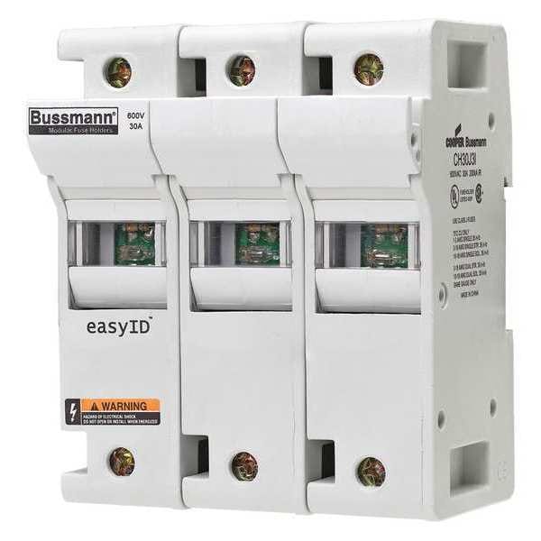 Eaton Bussmann Fuse Holder, 3 Poles, 0 to 30A Amp Range, 600V AC/DC Volt Rating - CH30J3I