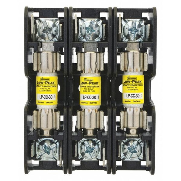 Eaton Bussmann Open Fuse Block, CC UL Class, 3 Poles, 0 to 30A Amp Range, 600V AC/DC Volt Rating - BCM603-3PQ