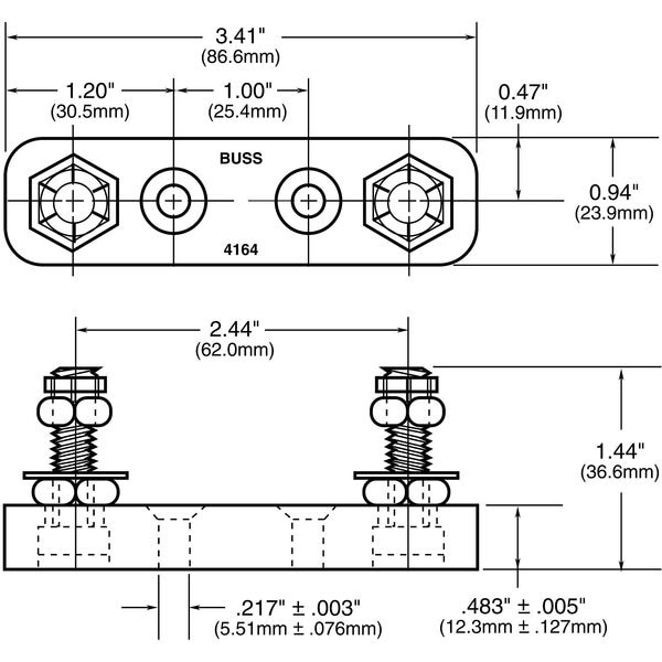 Eaton Bussmann Open Fuse Block, J UL Class, 1 Poles, 10 to 800A Amp Range, 125V AC/80V DC Volt Rating - 4164
