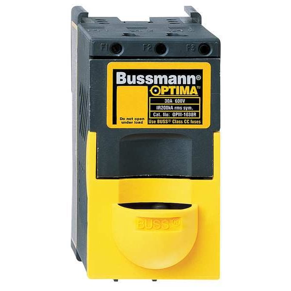 Eaton Bussmann Finger Safe Fuse Block, CC UL Class, 3 Poles, 0 to 30A Amp Range, 600V AC/DC Volt Rating - OPM-1038R