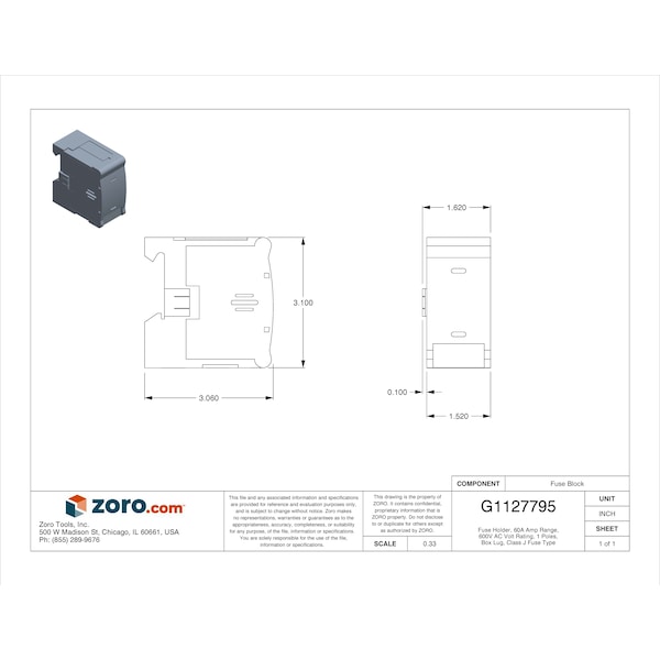 Eaton Bussmann Fuse Holder, 1 Poles, 31 to 60A Amp Range, 600V AC Volt Rating - JTN60060