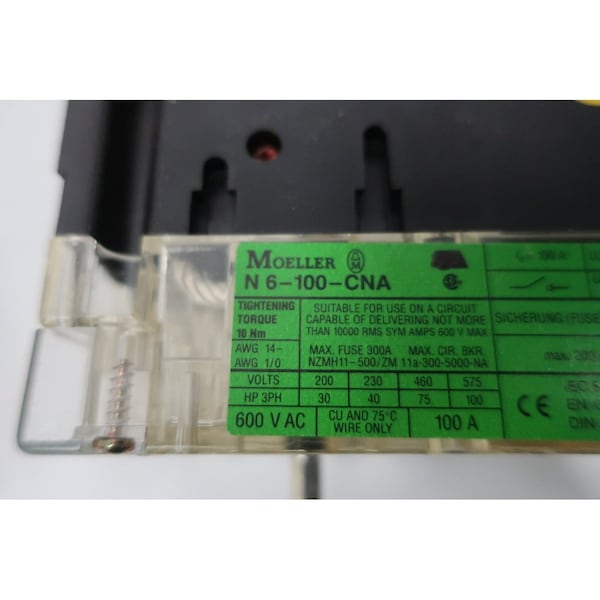 Interruptor de desconexión NO FUSIBLE Moeller 3P 100A AMP 600V-AC - N6-100-CNA-AFI6