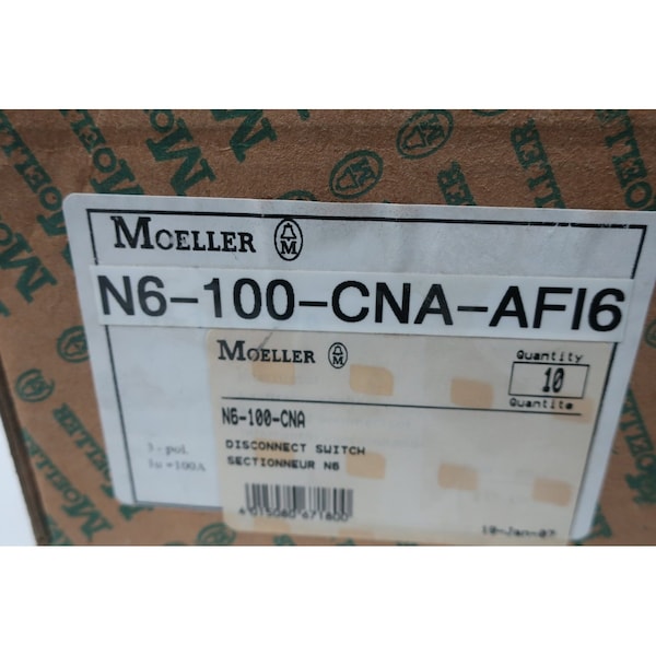 Interruptor de desconexión NO FUSIBLE Moeller 3P 100A AMP 600V-AC - N6-100-CNA-AFI6