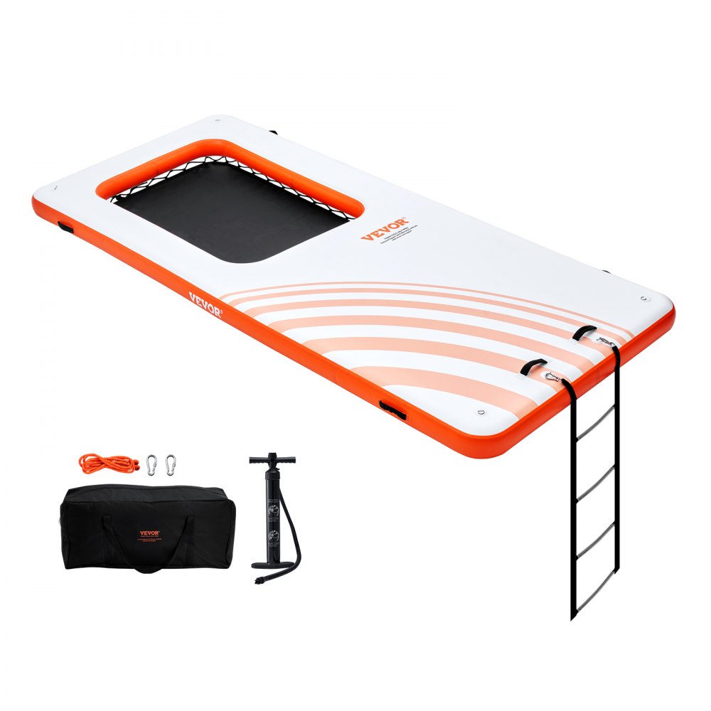 VEVOR Inflatable Floating Dock, 15x6.5FT Inflatable Dock Platform with 4*6FT Trampoline Mesh Pool, Non-Slip Floating Platform Water Mat with Portable Bag & Detachable Ladder for Pool Beach Relaxation - CQFT15X65BJHLFCW3V0