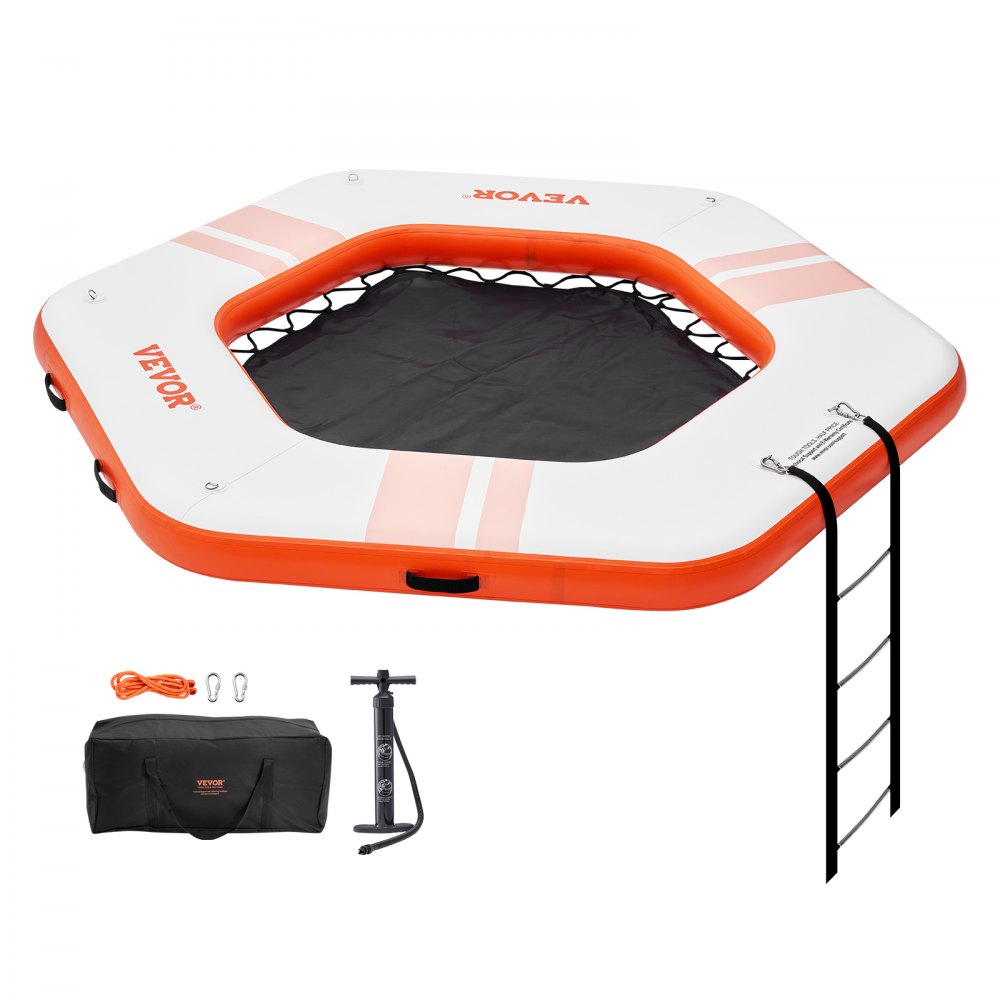 VEVOR Inflatable Floating Dock, ø8.5FT Inflatable Dock Platform with ø5FT Trampoline Mesh Pool, Non-Slip Floating Platform Water Mat with Portable Bag & Detachable Ladder for Pool Beach Relaxation - CQFT85FTBJHSP6XXCV0