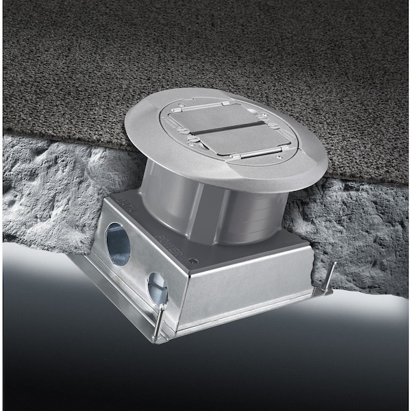 Hubbell Wiring Device-Kellems Electrical Box, 175.7 cu in, Floor Box Type, 2 Gangs, PVC, Round Shape - S1SFB
