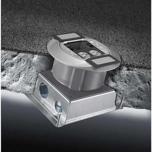 Hubbell Wiring Device-Kellems Electrical Box, 175.7 cu in, Floor Box Type, 2 Gangs, PVC, Round Shape - S1SFB