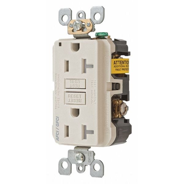 Hubbell Wiring Device-Kellems AF/GF Rec, Lt Almond, 20A Comb - AFGF20TRLA