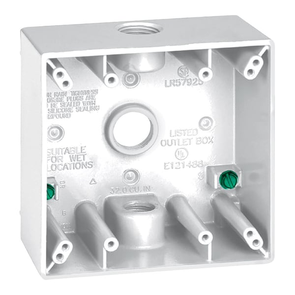 Sigma Electric Outlet Box, 2 Gangs, Die-Cast Metal - 14350WH