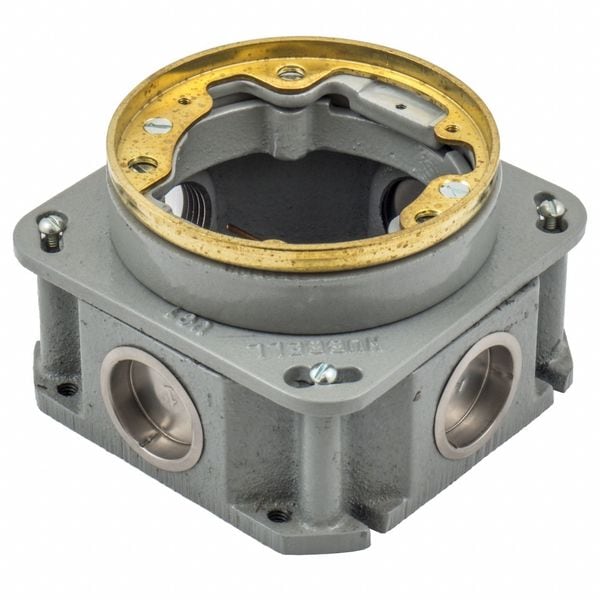 Hubbell Wiring Device-Kellems Electrical Box, 30 cu in, Floor Box Type, 1 Gang, Brass, Round Shape - FB2537