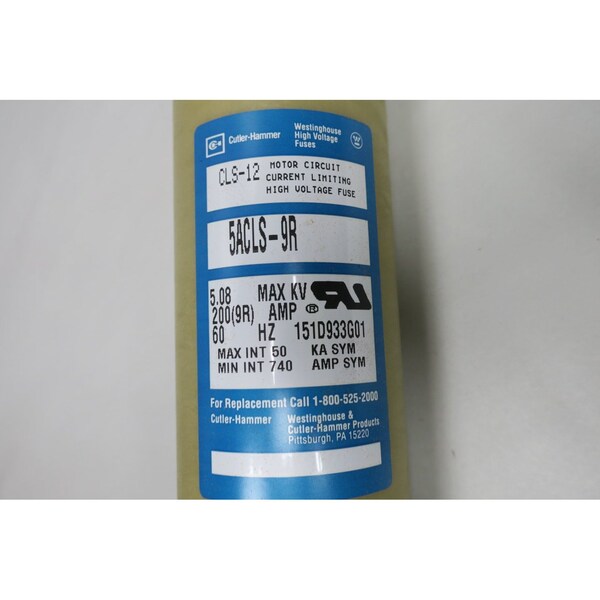 Eaton Cutler-Hammer Cartridge Fuse, ACLS Series, 200A, 5080V AC, Cylindrical - 5ACLS-9R 151D933G01