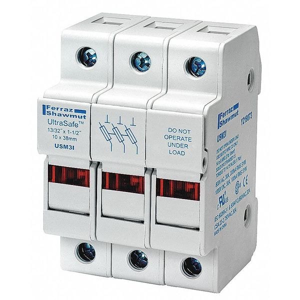 Mersen Finger Safe Fuse Block, 3 Poles, 0 to 30A Amp Range, 600V AC/DC Volt Rating - USM3I