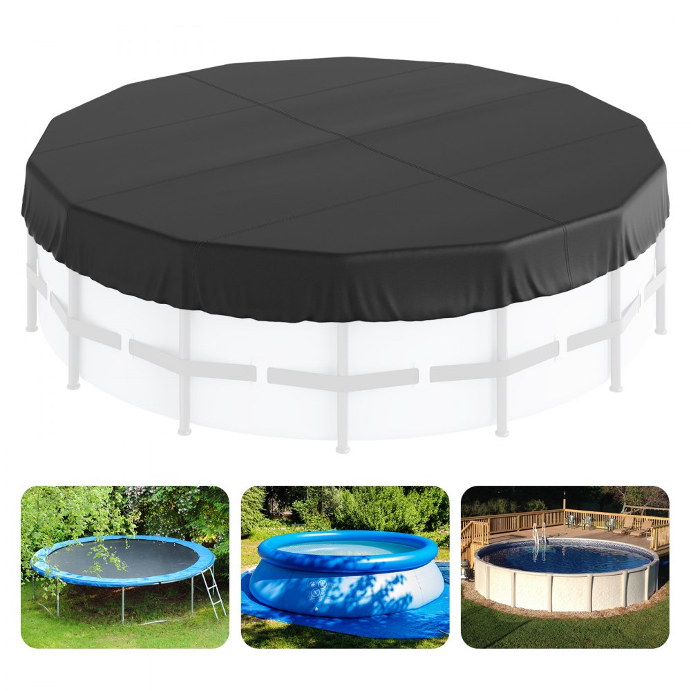 VEVOR 18 Ft Round Pool Cover, Solar Covers for Above Ground Pools, Safety Pool Cover with Drawstring Design, 420D Oxford Fabric Summer Pool Cover, Waterproof and Dustproof, Black - DSYCAQYCG18F6KPXNV0
