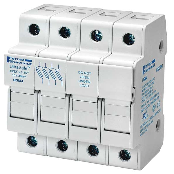 Mersen Finger Safe Fuse Block, 4 Poles, 0 to 30A Amp Range, 800V AC/1000V DC Volt Rating - USM4