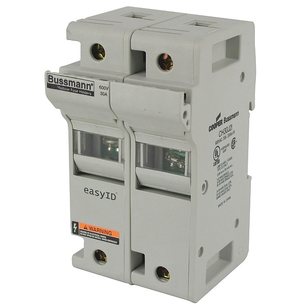 Eaton Bussmann Fuse Holder, 2 Poles, 0 to 30A Amp Range, 600V AC/DC Volt Rating - CH30J2I