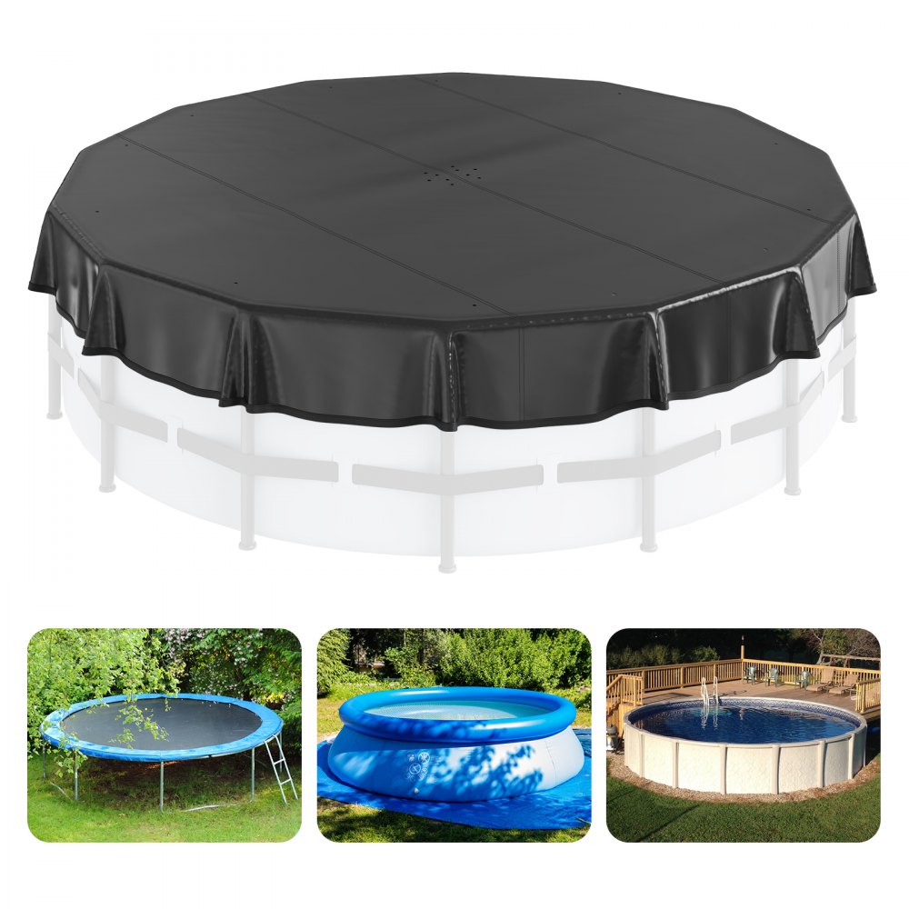 VEVOR 15 Ft Round Pool Cover, Solar Covers for Above Ground Pools, Safety Pool Cover with Drawstring Design, PVC Summer Pool Cover, Waterproof and Dustproof, Black - DSYCAQYCG15FRWMGVV0