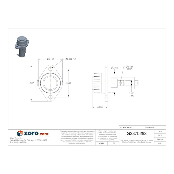 Mersen Fuse Holder, 1 Poles, 0 to 30A Amp Range, 600V AC/DC Volt Rating - GPM-S90