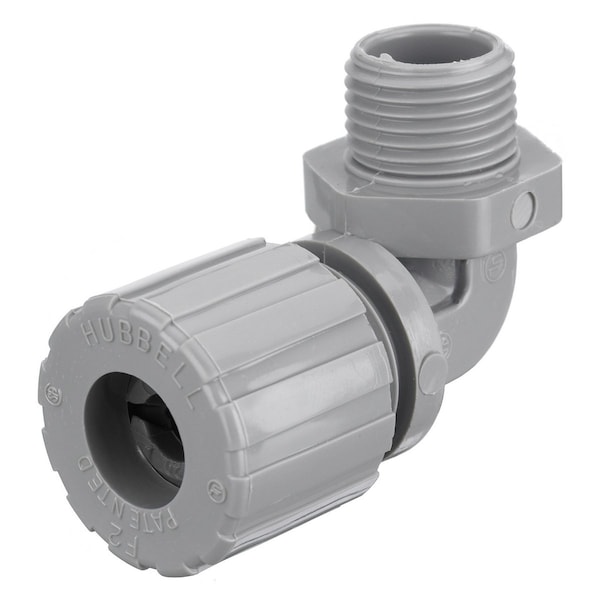 Hubbell Wiring Device-Kellems Liquid Tight Connector, 1 in., 90 deg, Gray - NHC1043CR