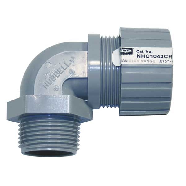 Hubbell Wiring Device-Kellems Liquid Tight Connector, 1 in., 90 deg, Gray - NHC1043CR