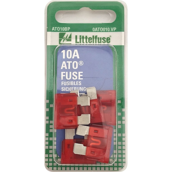 Littelfuse Fuse, Ato Std And Smart Glow Blade, Red, 10A, Carded - 0ATO010.VP
