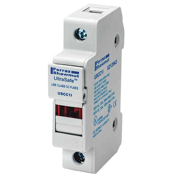 Mersen Finger Safe Fuse Block, CC UL Class, 1 Poles, 0 to 30A Amp Range, 24V DC Volt Rating - USCC1I-DC24
