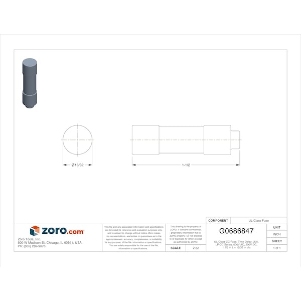 Eaton Bussmann UL Class Fuse, CC Class, LP-CC Series, Time-Delay, 30A, 600V AC, Non-Indicating - LP-CC-30