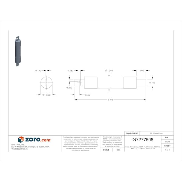 Littelfuse UL Class Fuse, RK5 Class, FLSR Series, Time-Delay, 100A, 600V AC, Non-Indicating - FLSR100