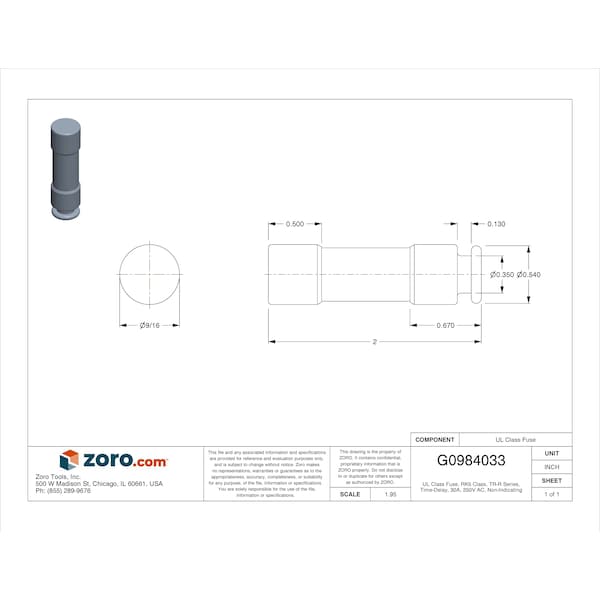 Mersen UL Class Fuse, RK5 Class, TR-R Series, Time-Delay, 30A, 250V AC, Non-Indicating - TR30R