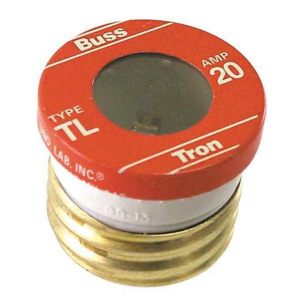 Eaton Bussmann Plug Fuse, TL Series, Time-Delay, 20A, 125V AC, Indicating, 10kA at 125V AC, 4 PK - TL-20