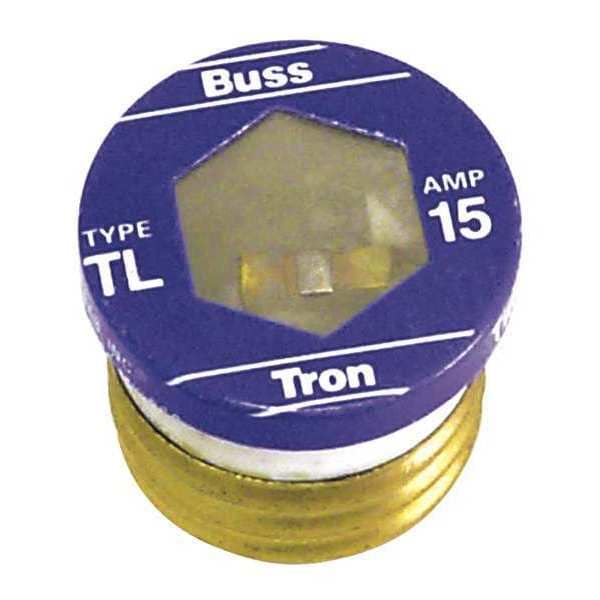 Eaton Bussmann Plug Fuse, T Series, Time-Delay, 15A, 125V AC, Indicating, 10kA at 125V AC, 4 PK - T-15
