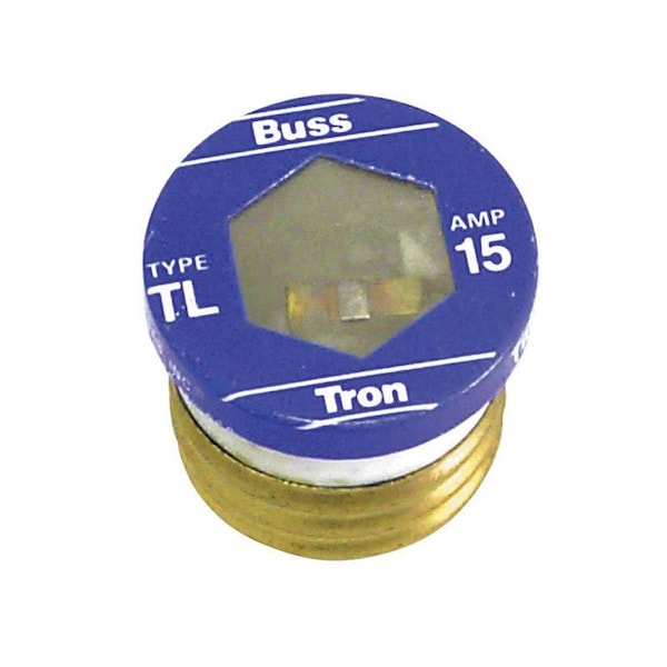 Eaton Bussmann Plug Fuse, TL Series, Time-Delay, 15A, 125V AC, Indicating, 10kA at 125V AC, 3 PK - BP/TL-15