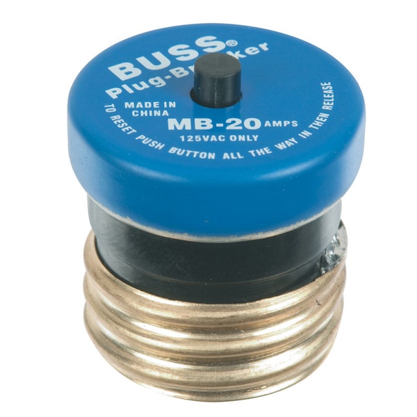 Eaton Bussmann Plug Fuse, MB Series, Time-Delay, 20A, 125V AC - BP/MB-20