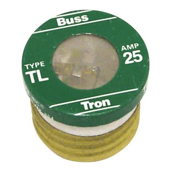 Eaton Bussmann Plug Fuse, TL Series, Time-Delay, 25A, 125V AC, Indicating, 10kA at 125V AC, 4 PK - TL-25