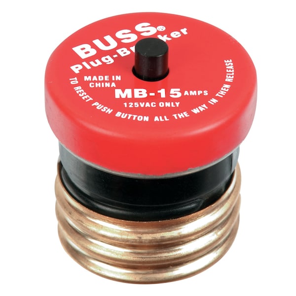 Eaton Bussmann Plug Fuse, MB Series, Time-Delay, 15A, 125V AC - BP/MB-15