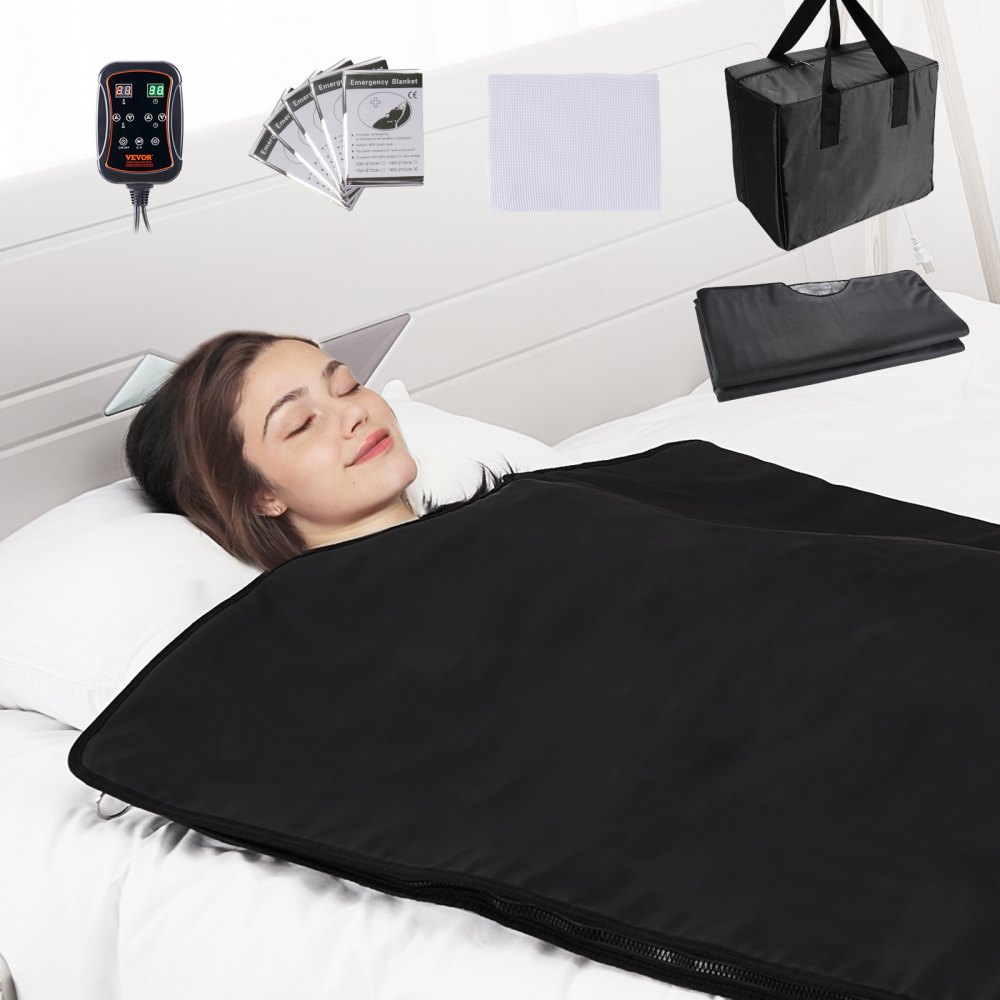 VEVOR Sauna Blanket for Detoxification, Portable Far Infrared Sauna for Home Relaxation, 1-6 Level Adjustable Temprature Rannge 95-185℉, 1-60 Minutes Timer, Far Infrared Carbon Heating Sauna Bag - HWSNTPU7171IISCJYV1
