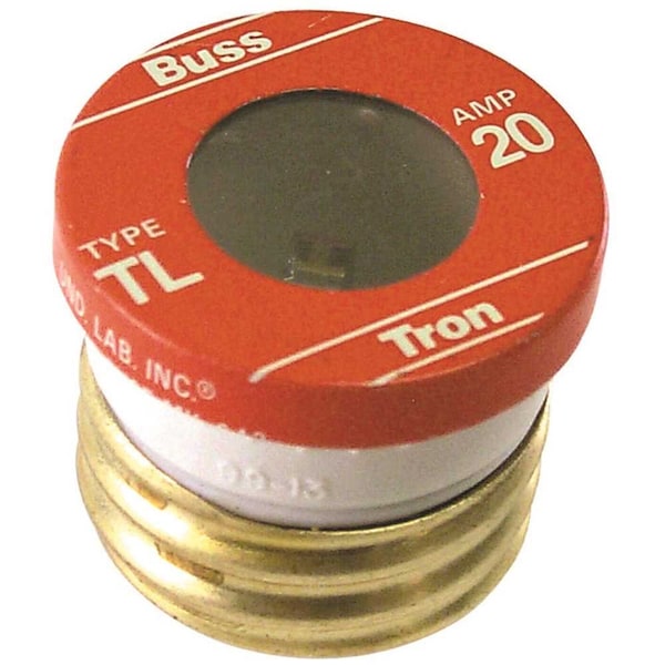 Eaton Bussmann Plug Fuse, TL Series, Time-Delay, 20A, 125V AC, Indicating, 10kA at 125V AC, 4 PK - TL-20PK4