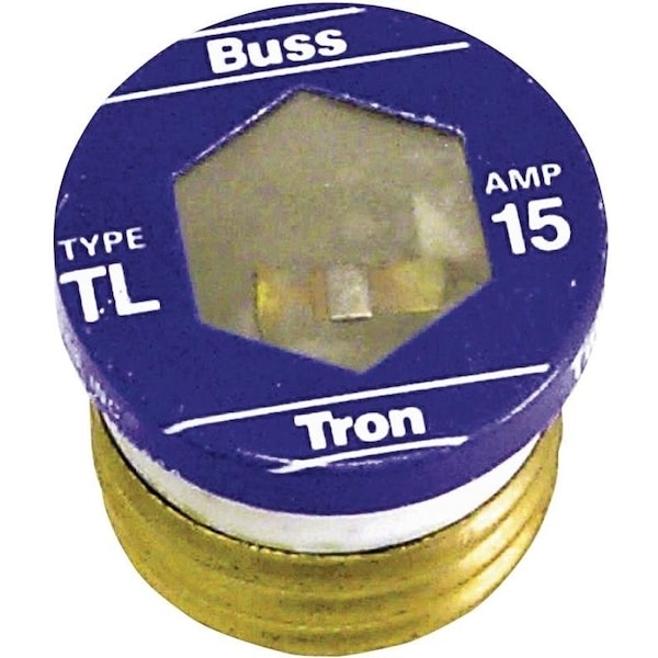 Eaton Bussmann Plug Fuse, TL Series, Time-Delay, 15A, 125V AC, Indicating, 10kA at 125V AC - TL-15